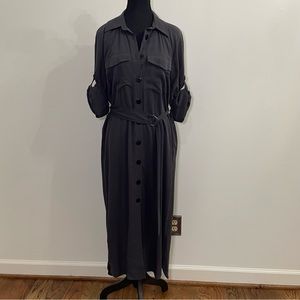 Black button up collared maxi dress with belt